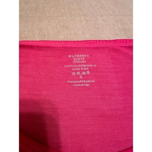 Women’s Majestic Filatures Pink 100% Silk Cap Sleeve Scoop Neck Hand Dyed Tee - Picture 4 of 10